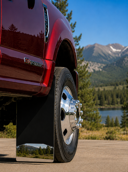 Ford F450 Dually Truck Mud Flaps | Mirrored Stainless | 3”- 6” Heights