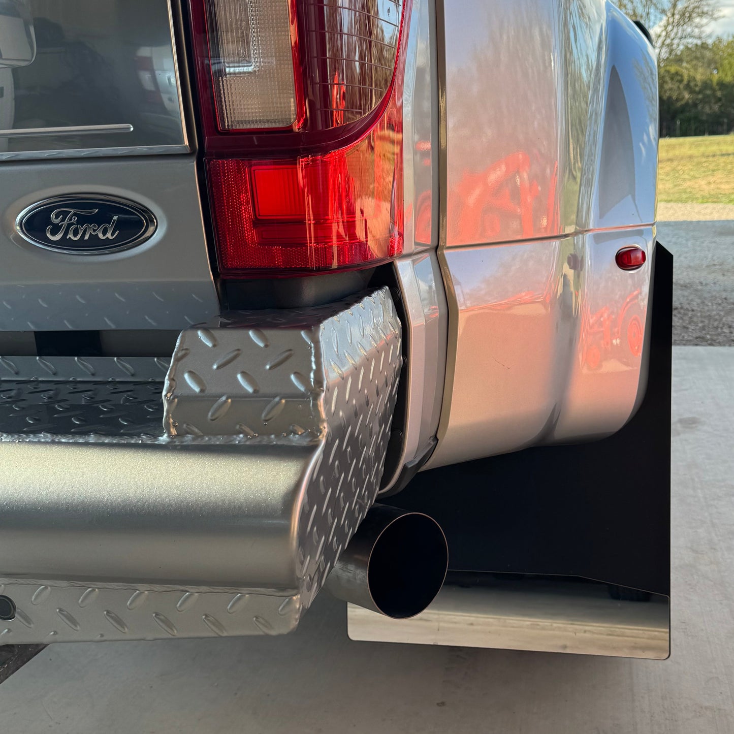Ford F350 Dually Truck Mud Flaps | Mirrored Stainless | 3”- 6” Heights