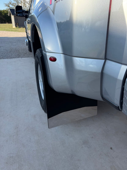 Ford F350 Dually Truck Mud Flaps | Mirrored Stainless | 3”- 6” Heights
